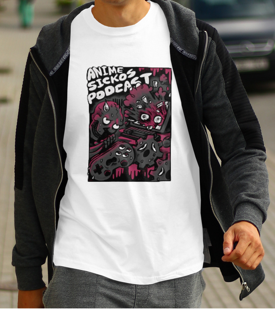 Anime Sickos Podcast Game Controllers Dripping Pink And Black Monster Faces T-Shirt