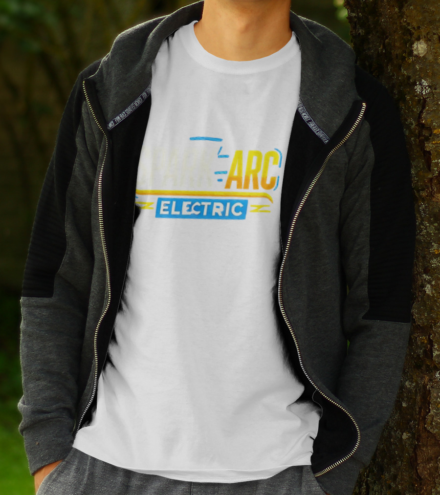 Spark And Arc Electric Bold Yellow And Blue Text T-Shirt