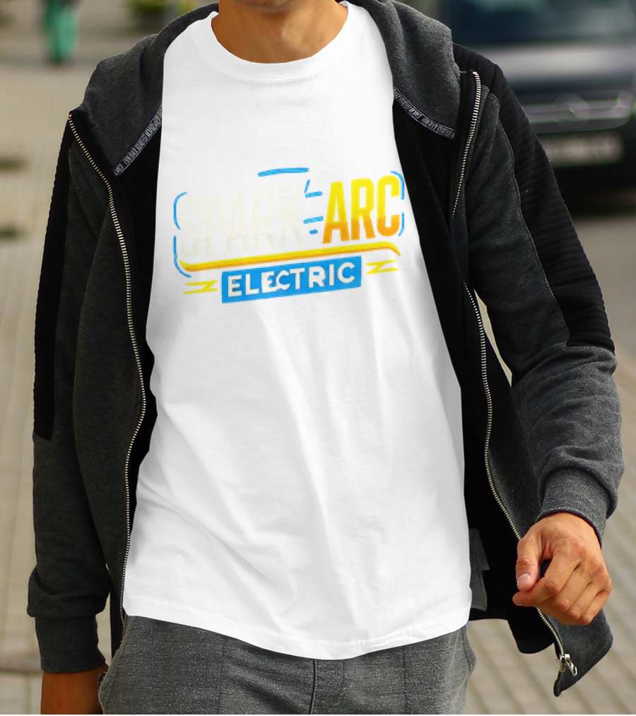 Spark And Arc Electric Bold Yellow And Blue Text T-Shirt