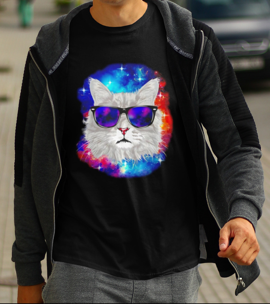 Cool Cat Space Shades Galaxy T-Shirt