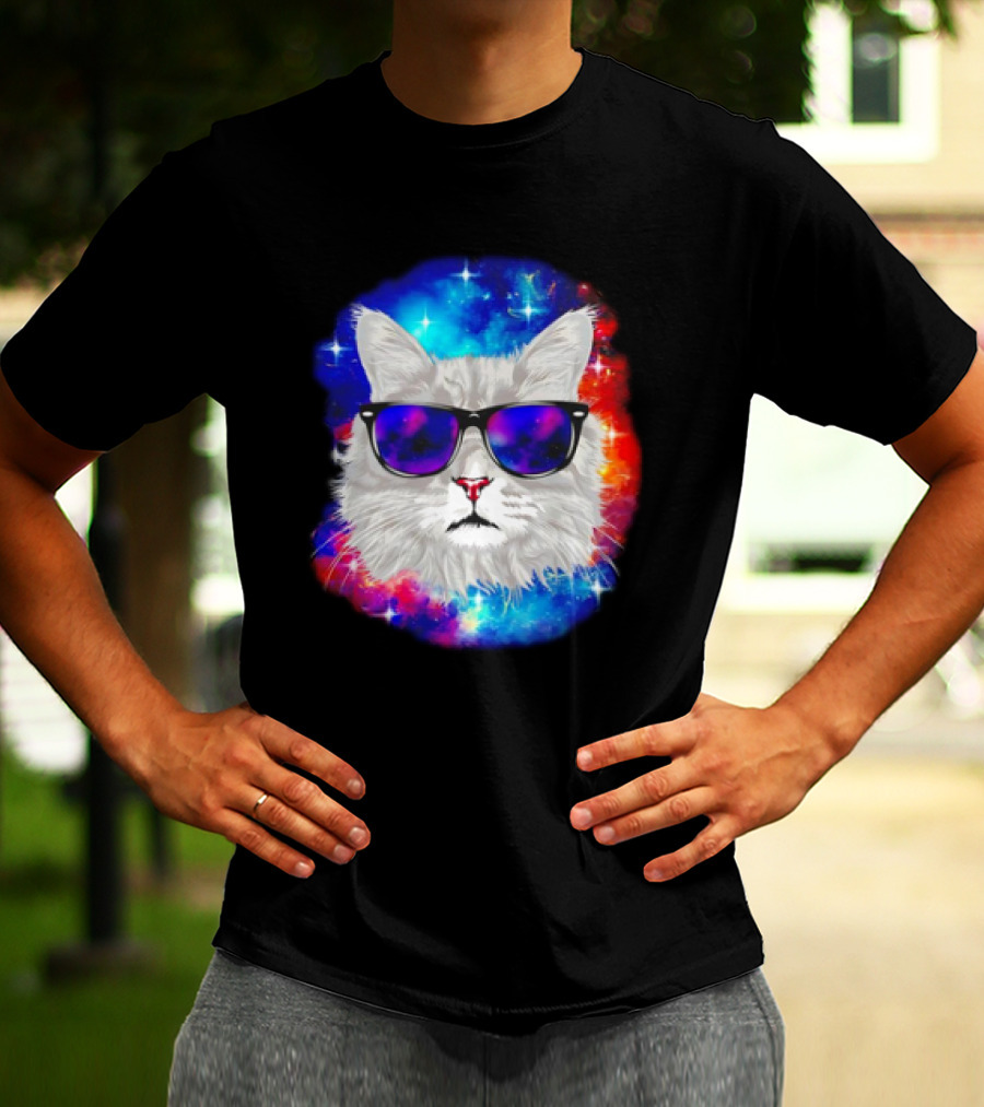 Cool Cat Space Shades Galaxy T-Shirt