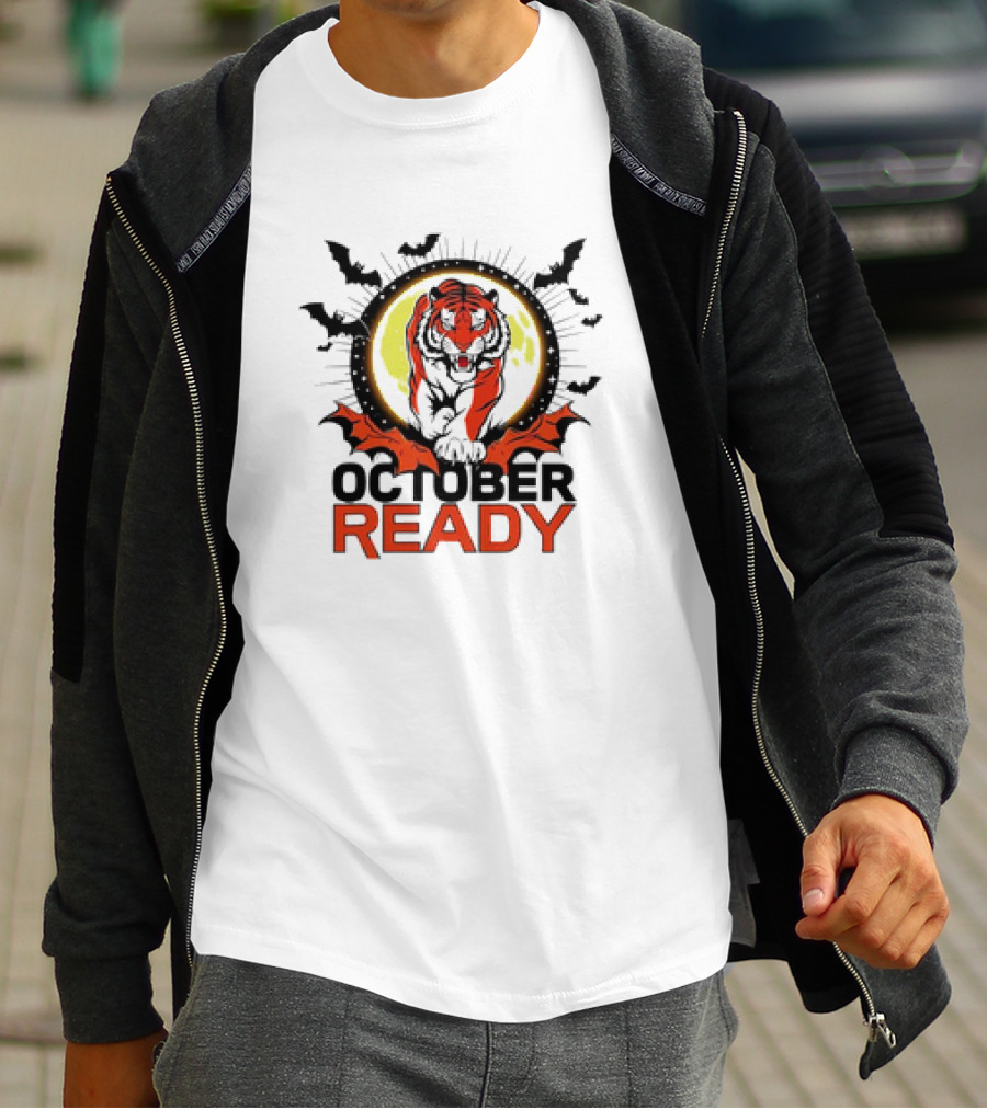 October Ready Tiger Bats Moon T-Shirt