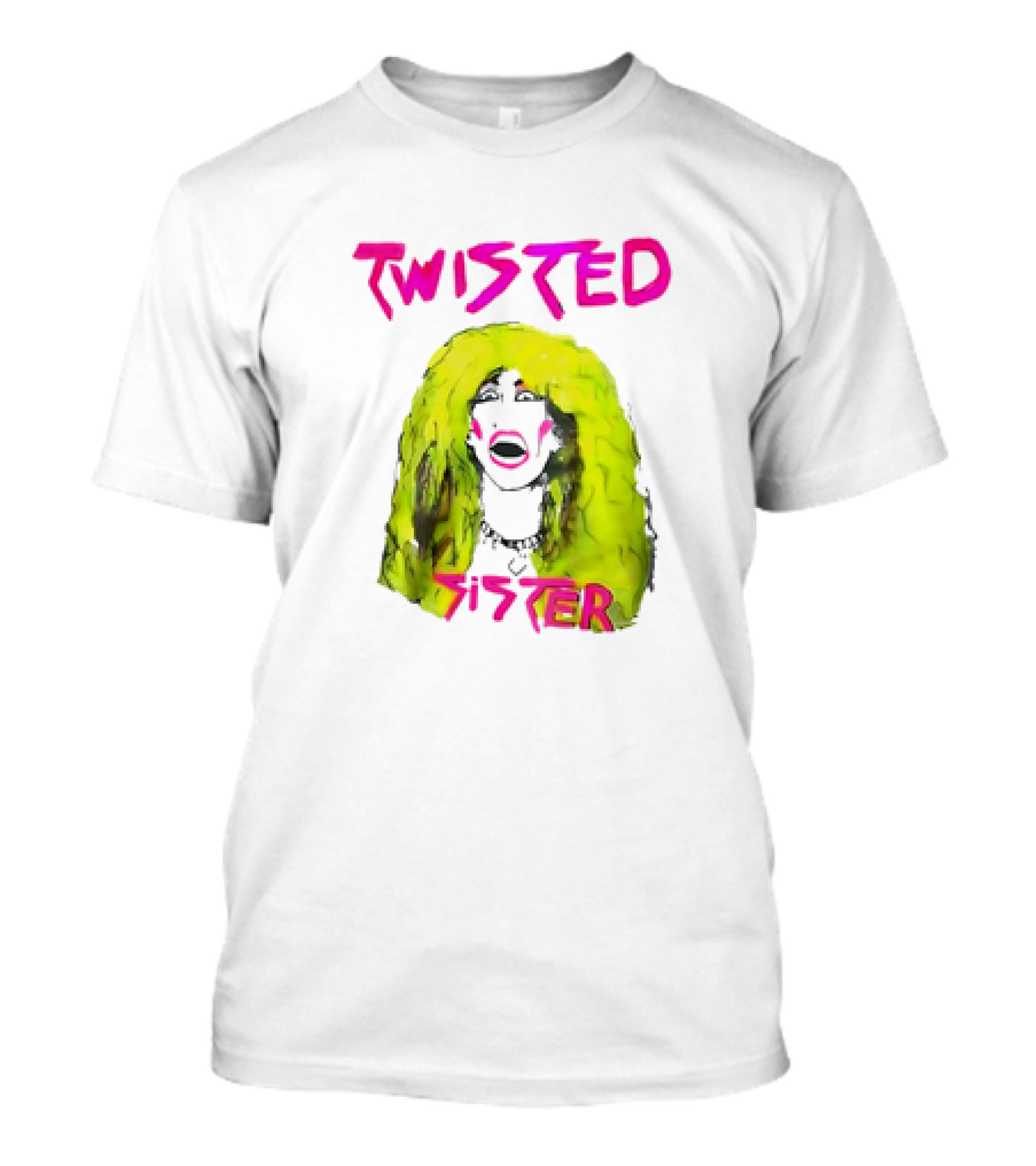 Twisted Sister Cartoon Portrait Neon Hair Rock Face T-Shirt