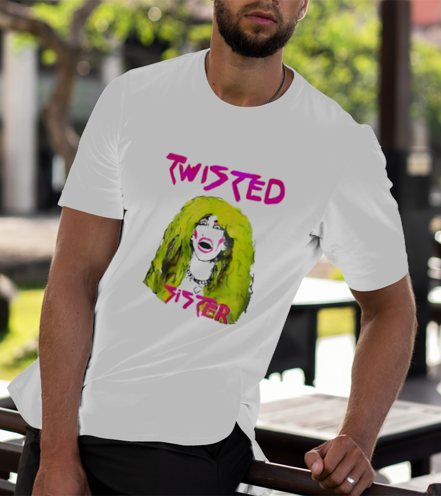 Twisted Sister Cartoon Portrait Neon Hair Rock Face T-Shirt