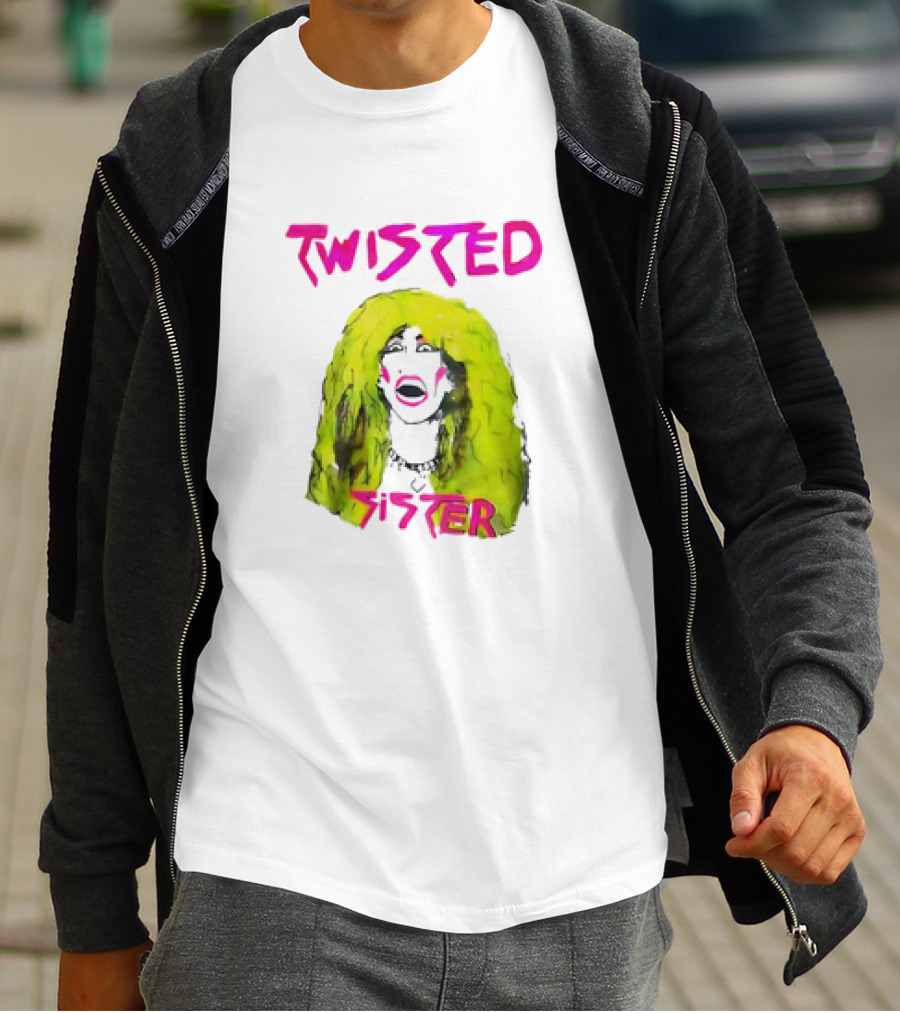 Twisted Sister Cartoon Portrait Neon Hair Rock Face T-Shirt