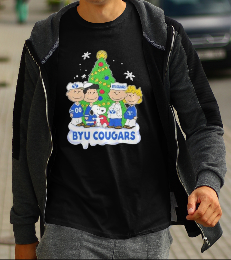 BYU Cougars Peanuts Characters Christmas Tree T-Shirt