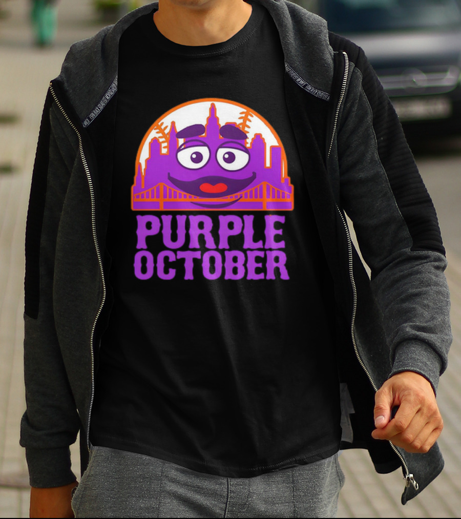 Grimace Purple October New York Mets MLB Skyline Baseball T-Shirt