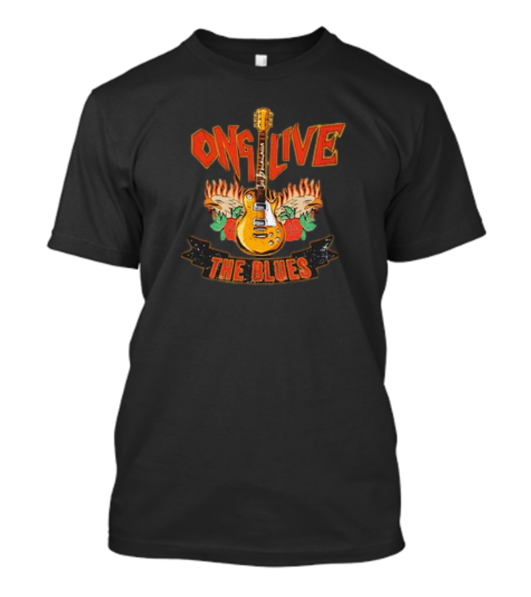 Long Live The Blues Guitar Flames And Roses T-Shirt