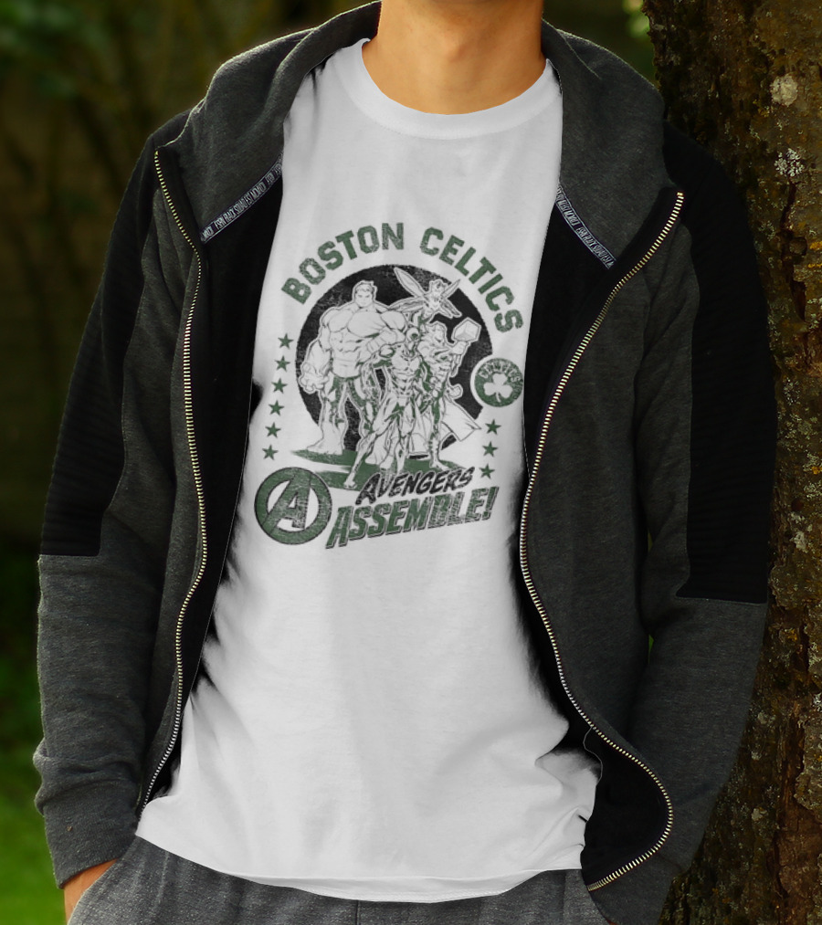 Boston Celtics Marvel Avengers Assemble Crossover Collaboration T-Shirt