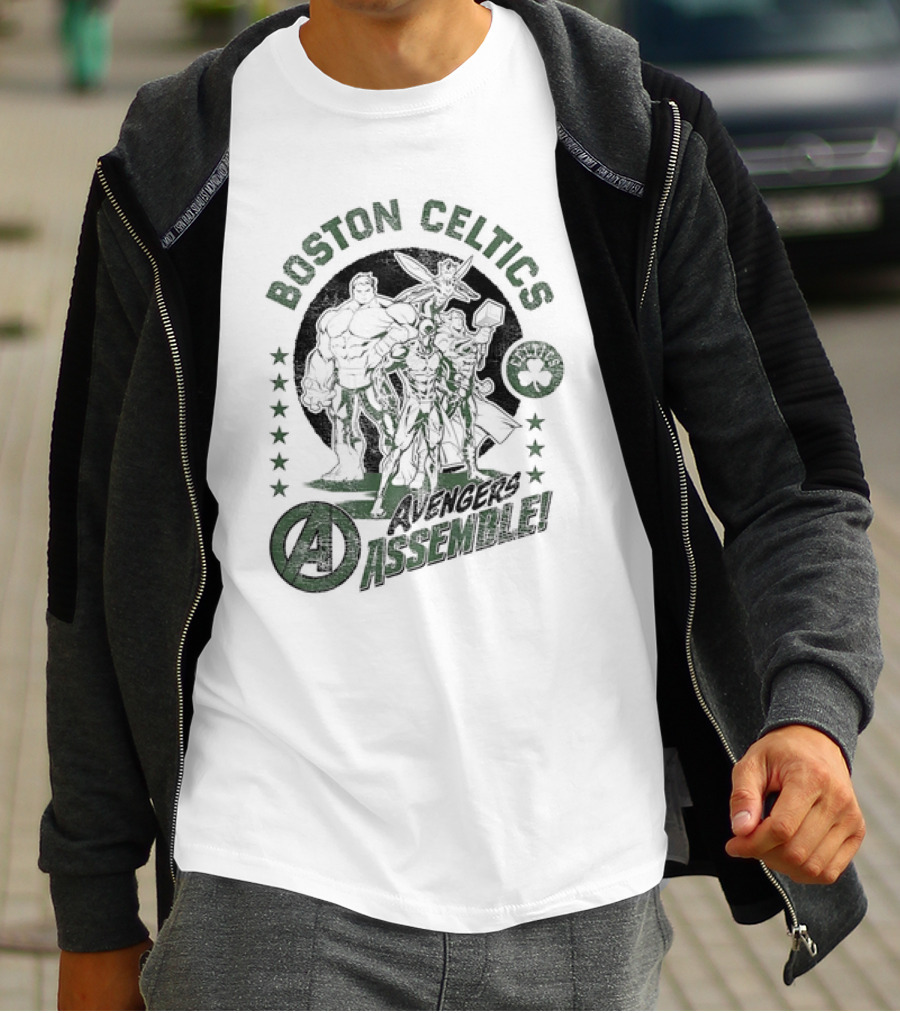 Boston Celtics Marvel Avengers Assemble Crossover Collaboration T-Shirt
