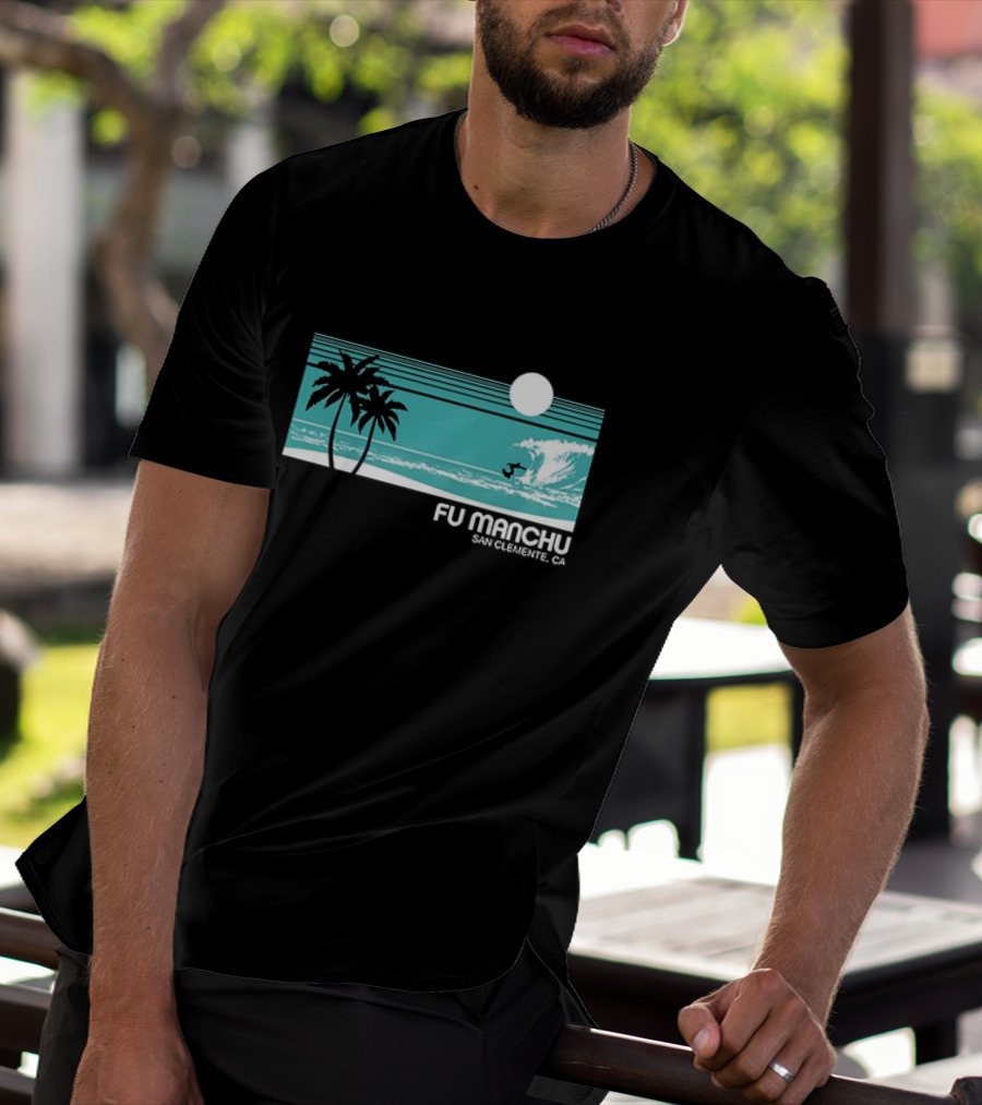 FU Manchu San Clemente CA Surfing Palm Trees Moon Wave T-Shirt