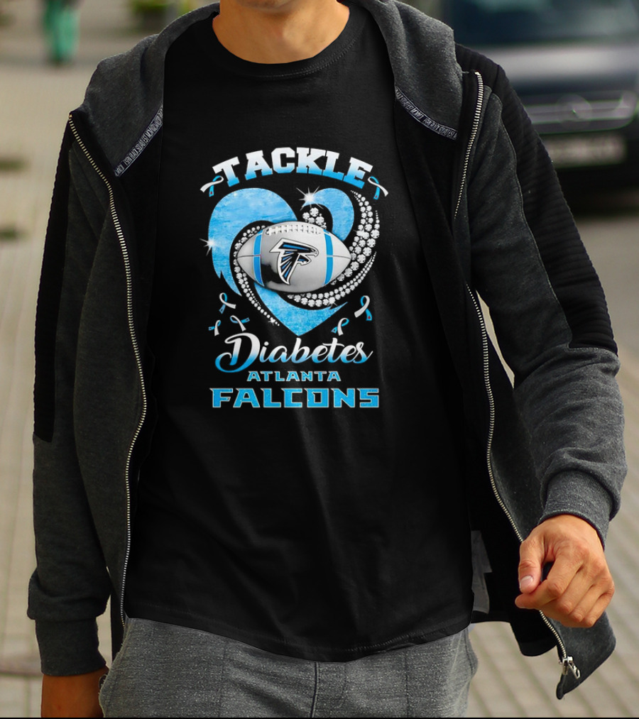 Tackle Diabetes Atlanta Falcons Heart Football Blue Awareness T-Shirt