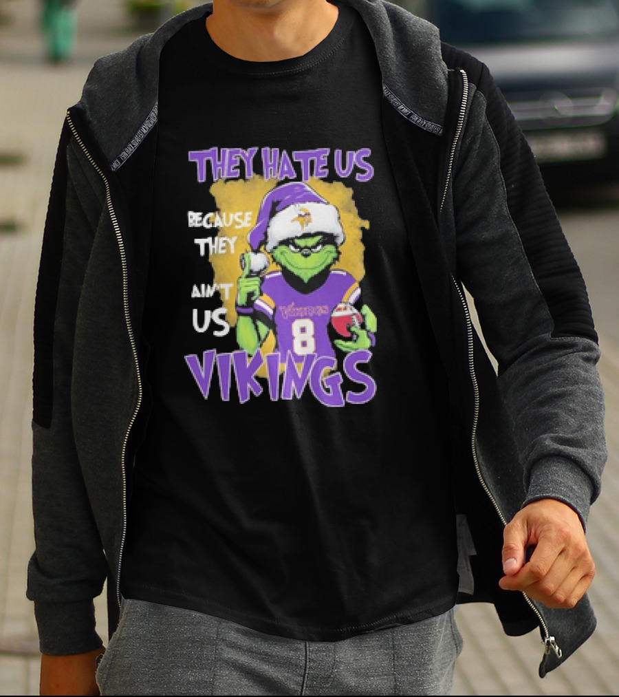They Hate Us Because They Ain’t Us Grinch Vikings Christmas Purple Santa Football T-Shirt