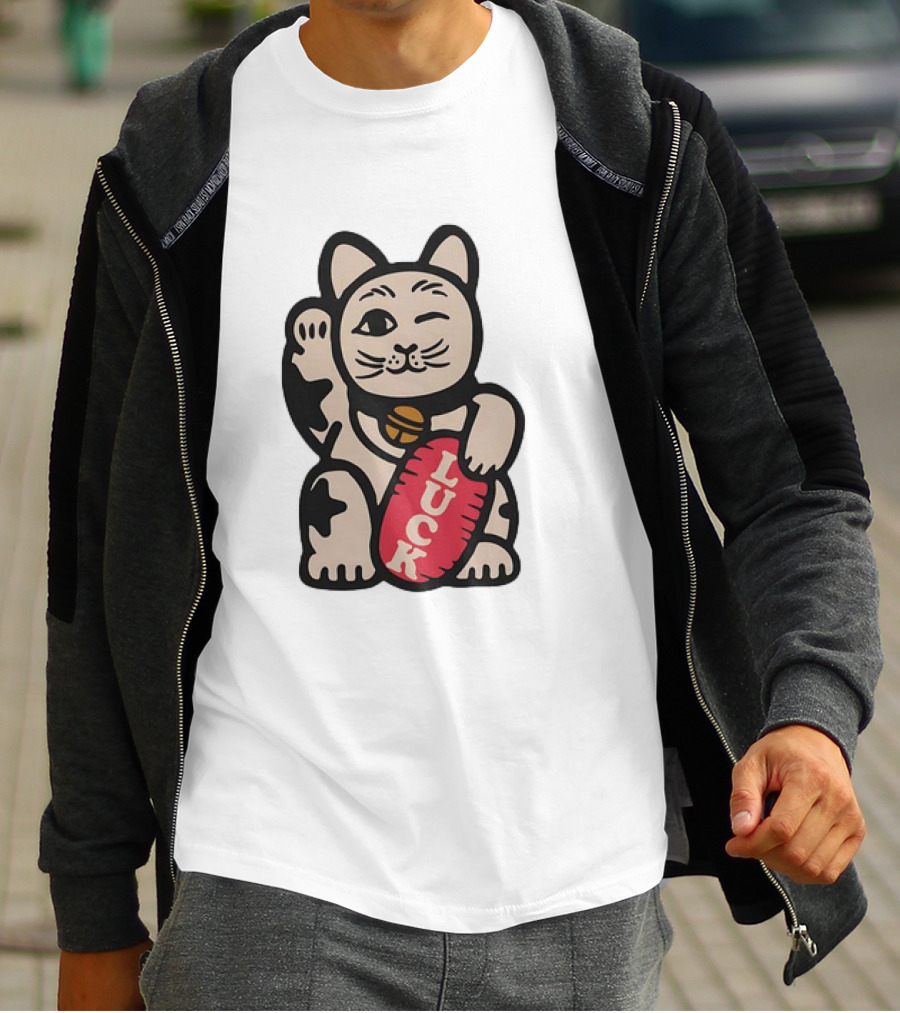 Maneki Lucky Cat Winking With Luck Sign T-Shirt