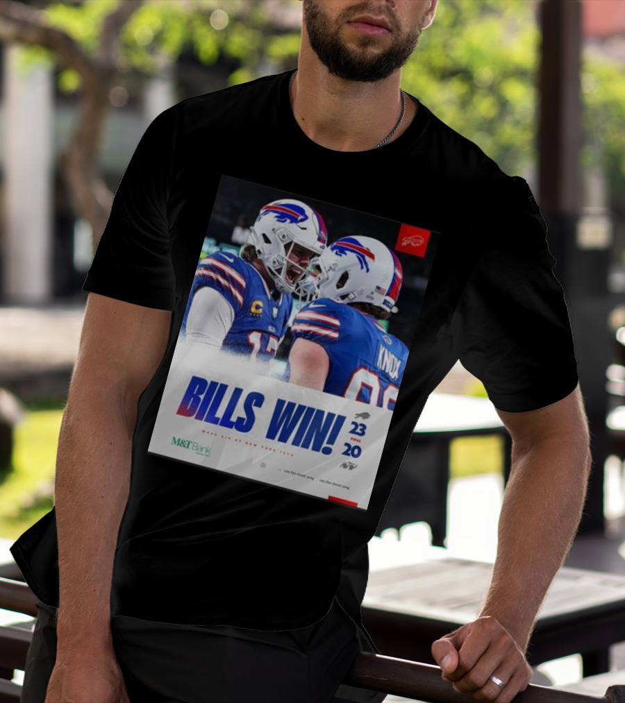 Bills Win 23-20 New York Jets NFL Victory Knox M&T Bank T-Shirt