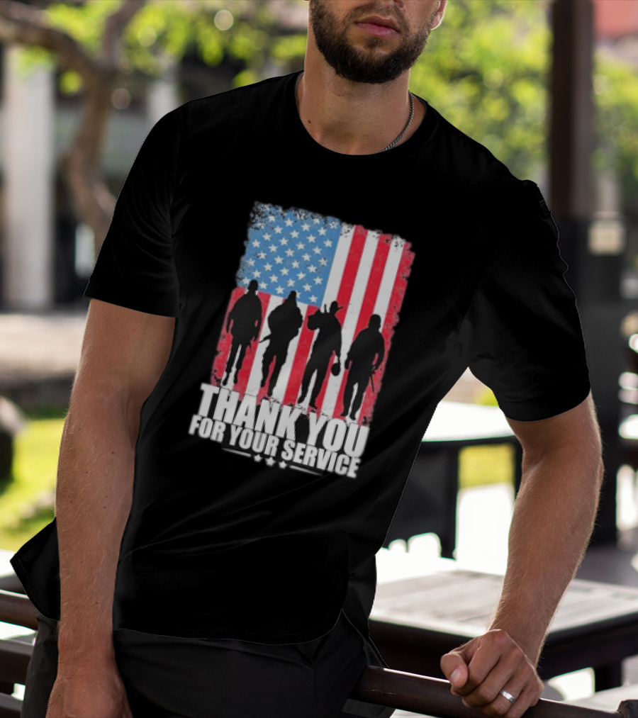 Thank You For Your Service American Flag Soldier Silhouettes Veteran Day T-Shirt