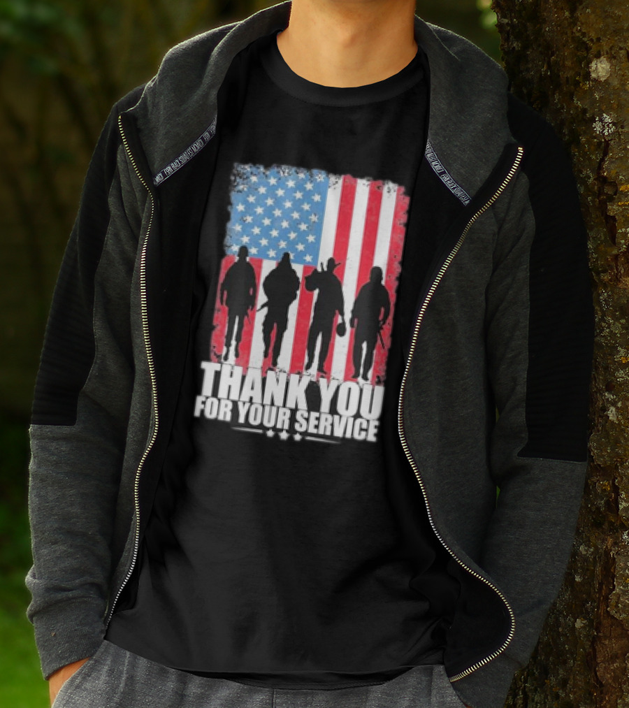 Thank You For Your Service American Flag Soldier Silhouettes Veteran Day T-Shirt