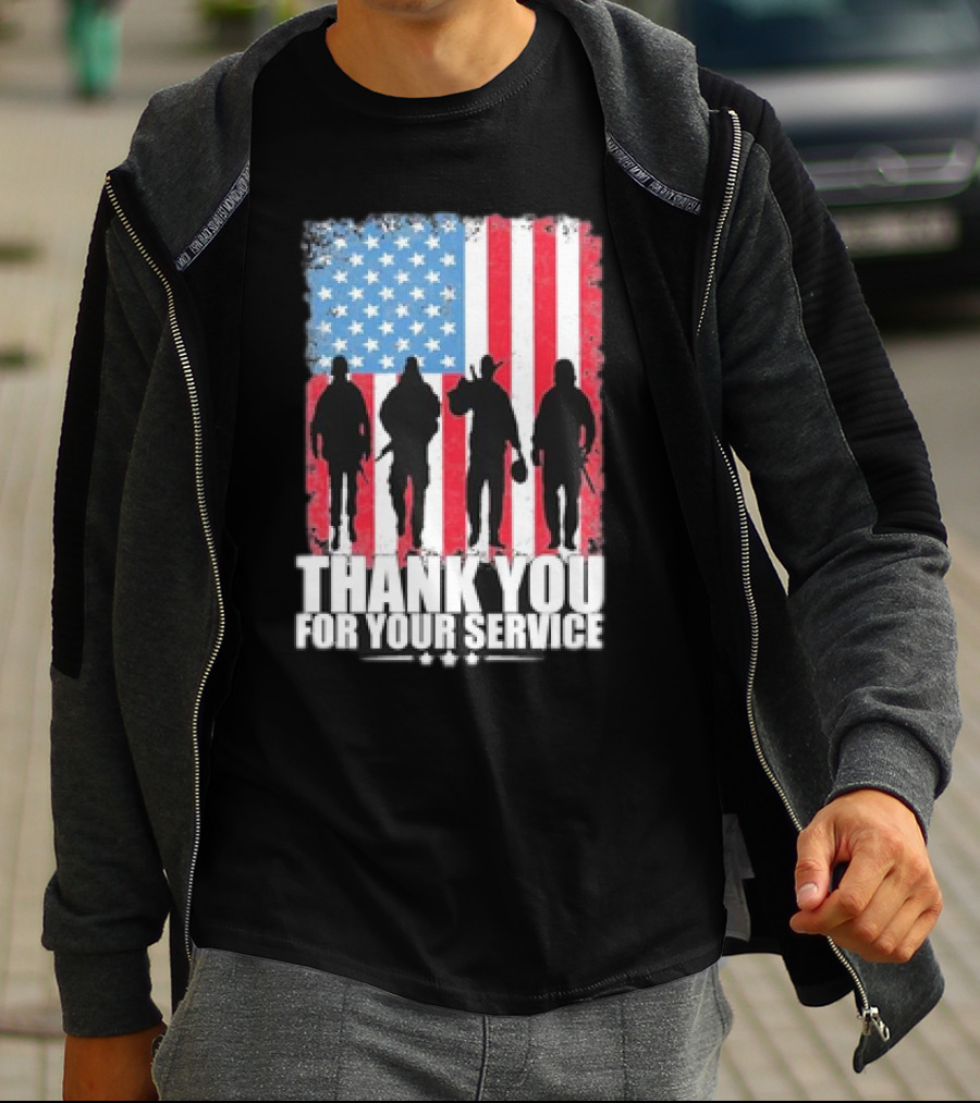 Thank You For Your Service American Flag Soldier Silhouettes Veteran Day T-Shirt