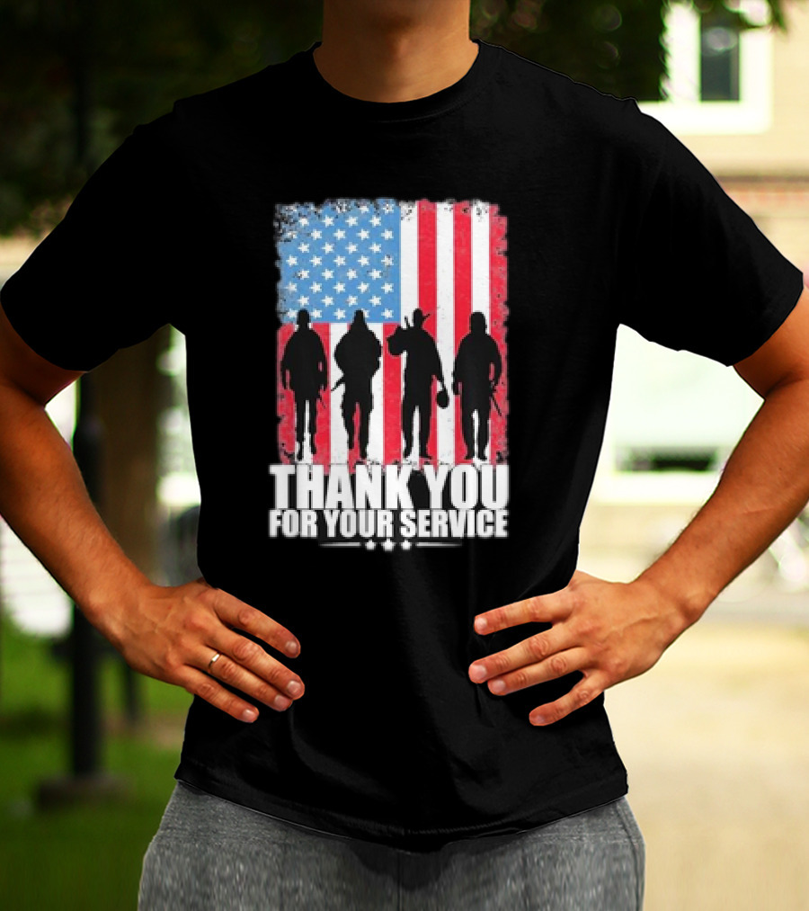 Thank You For Your Service American Flag Soldier Silhouettes Veteran Day T-Shirt