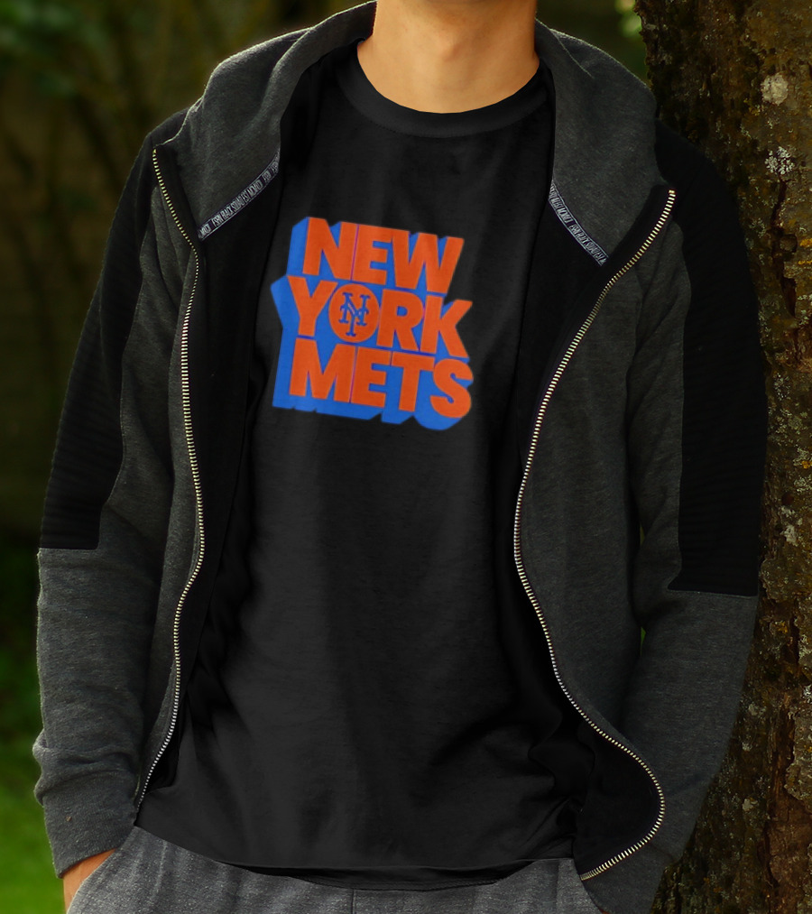 New York Mets Stacked Logo MLB Team Orange Blue T-Shirt