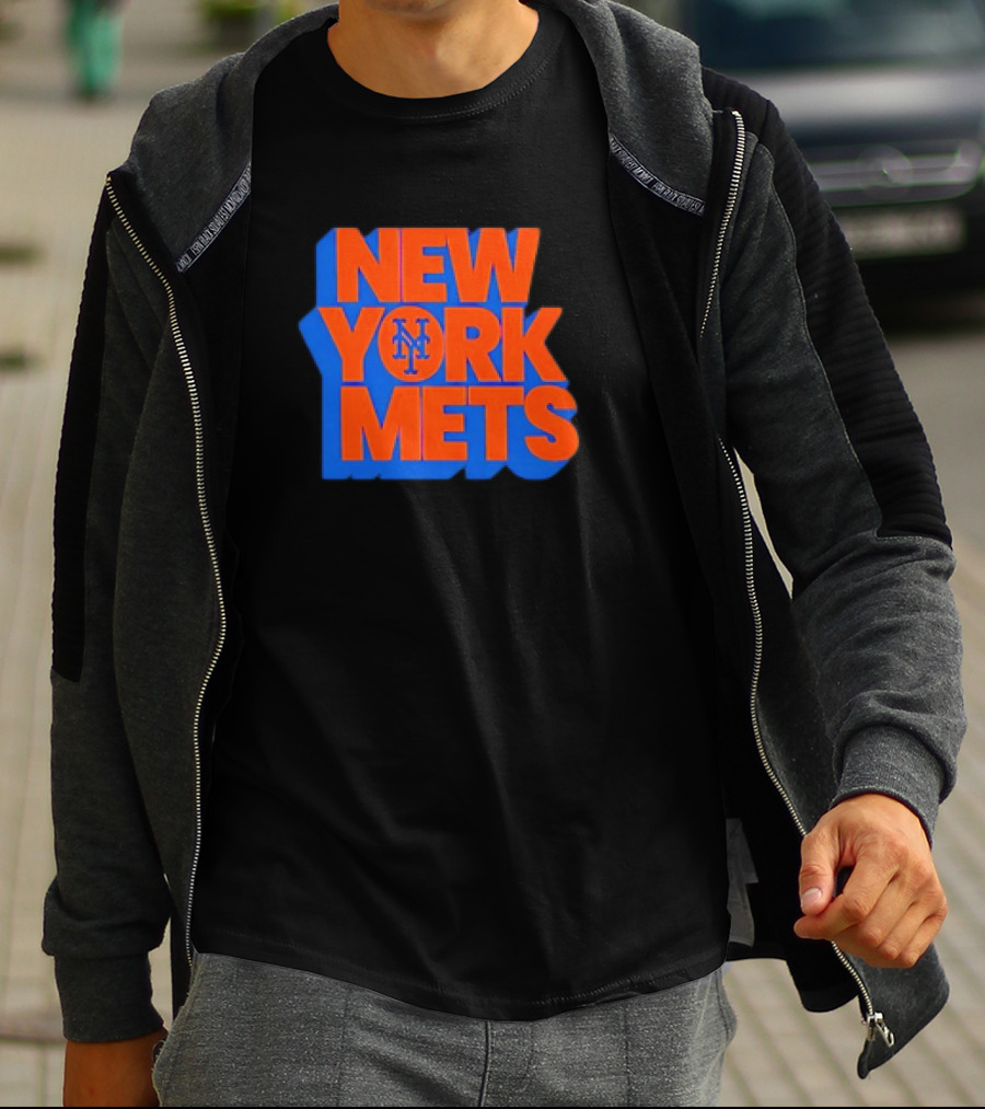 New York Mets Stacked Logo MLB Team Orange Blue T-Shirt