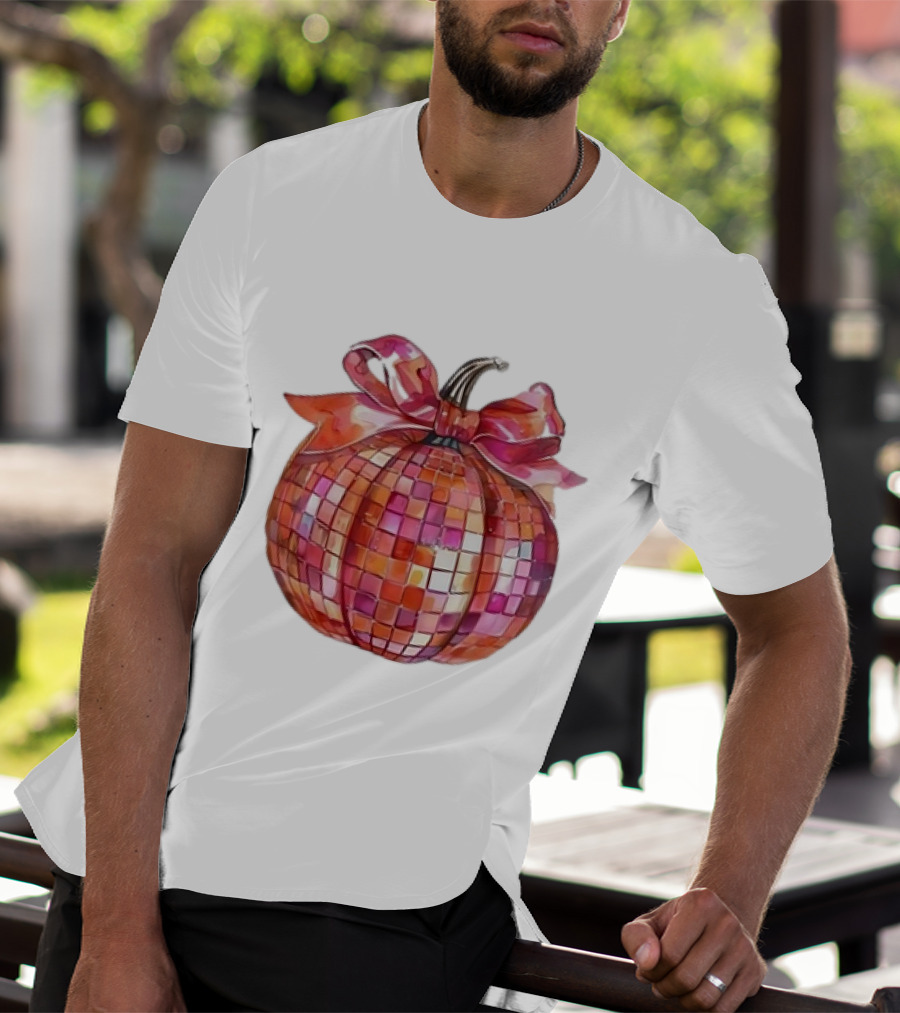 Retro Coquette Mosaic Bow Pumpkin T-Shirt