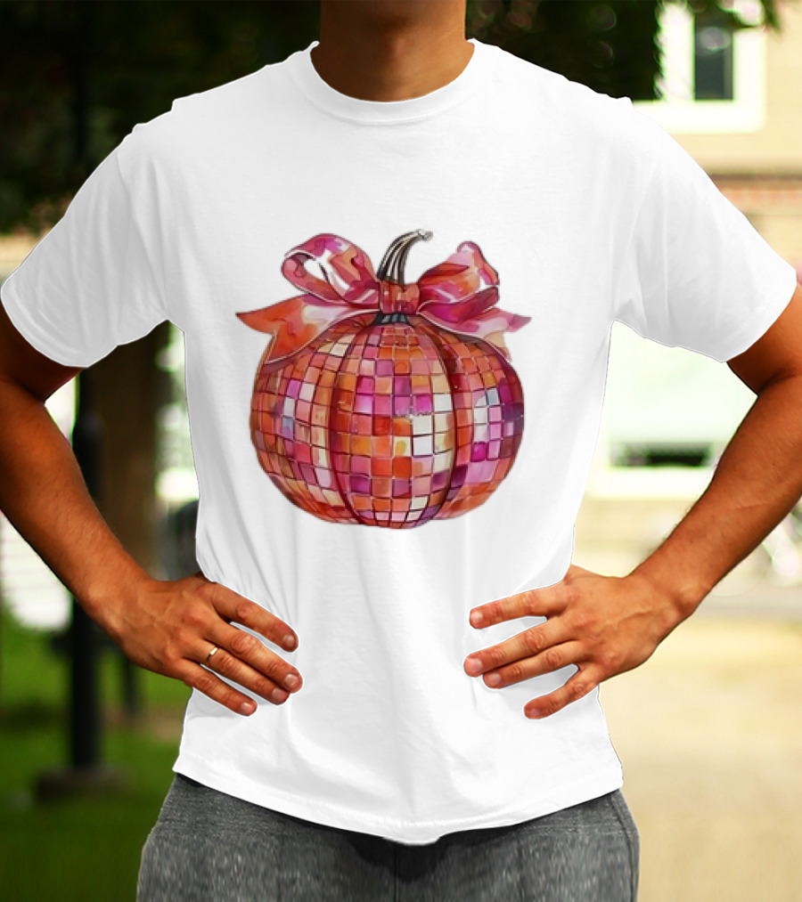 Retro Coquette Mosaic Bow Pumpkin T-Shirt