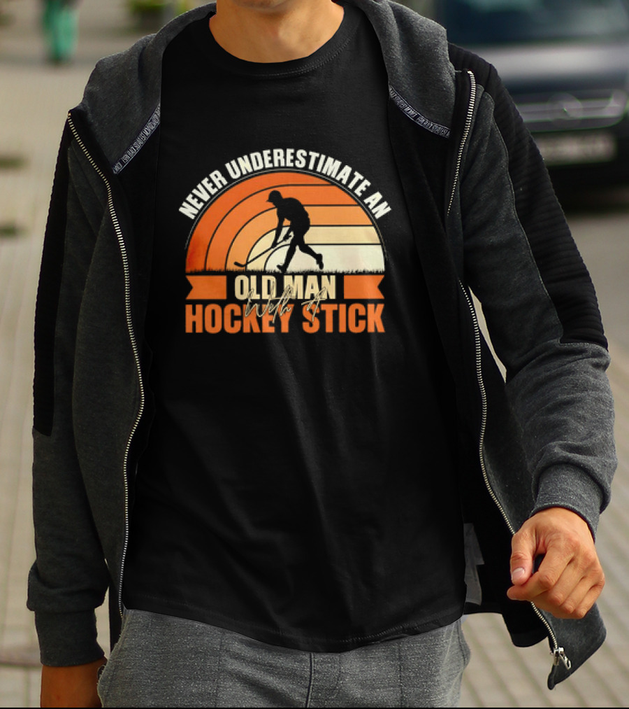 Never Underestimate An Old Man With A Hockey Stick Vintage T-Shirt