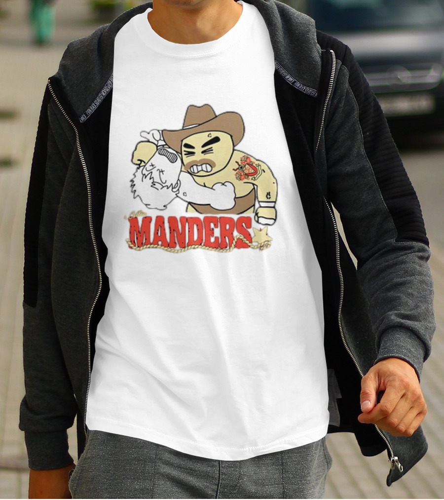 Manders Cartoon Cowboy Punching Drawing T-Shirt