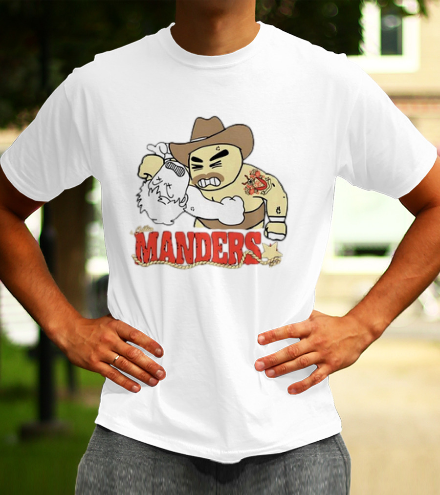Manders Cartoon Cowboy Punching Drawing T-Shirt
