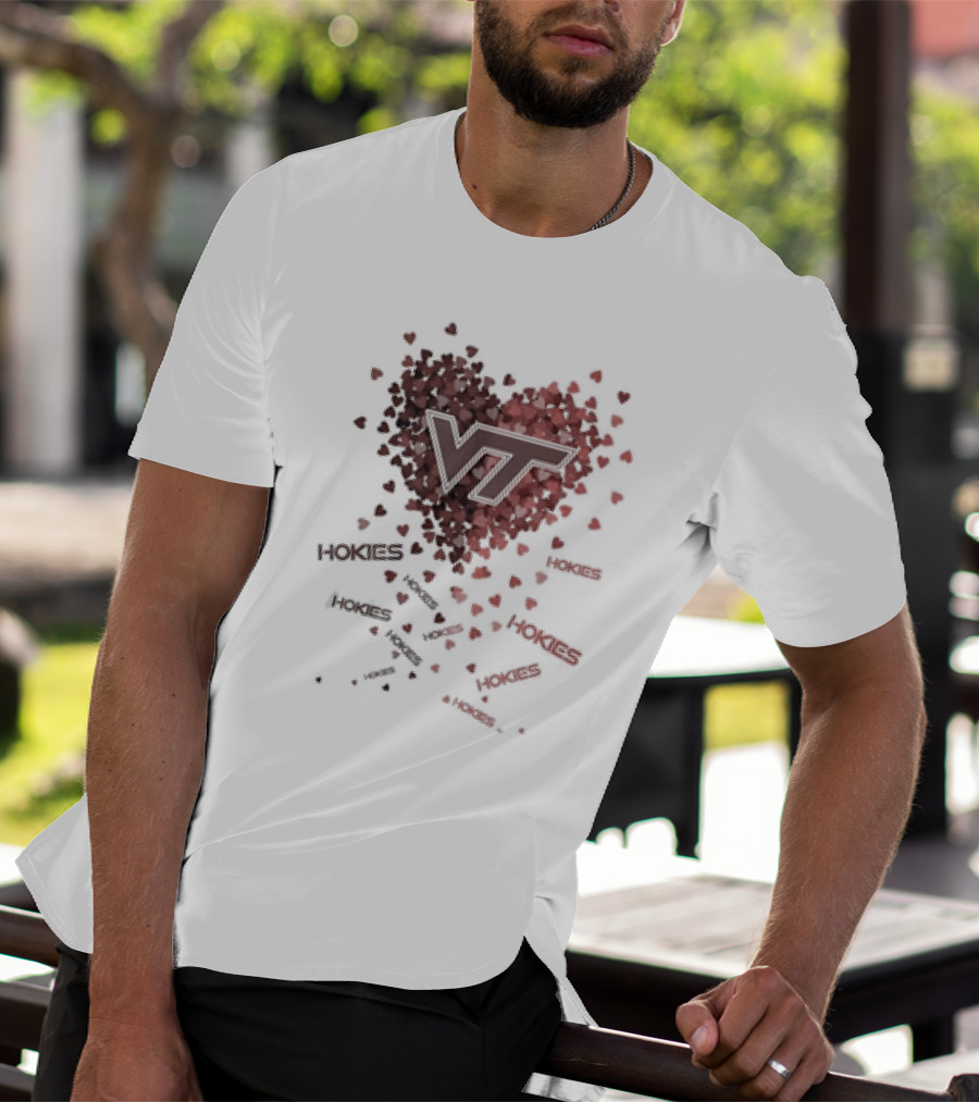 VT Hokies Heart With Falling Hokies Text T-Shirt