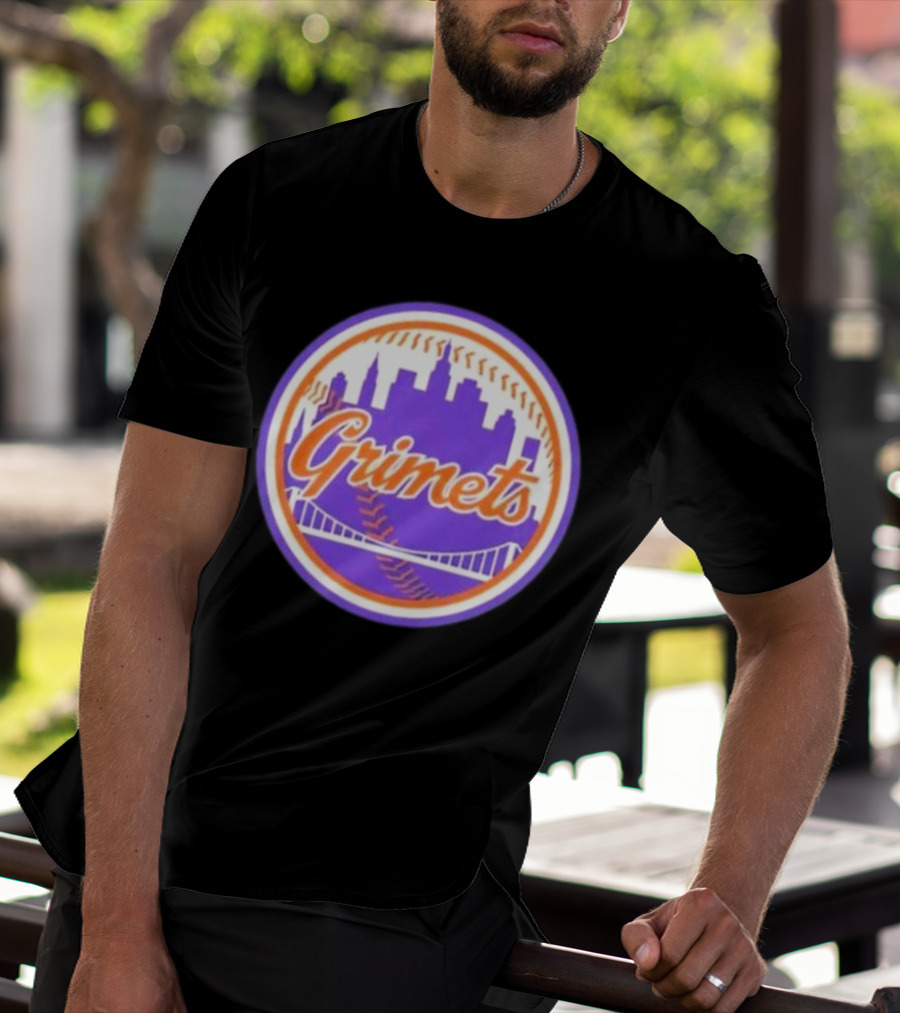 Grimets Ny Mets Skyline Purple Baseball Circle T-Shirt