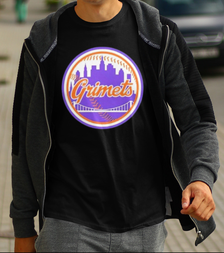 Grimets Ny Mets Skyline Purple Baseball Circle T-Shirt