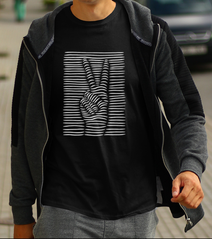 Peace Hand Optical Illusion Lines T-Shirt