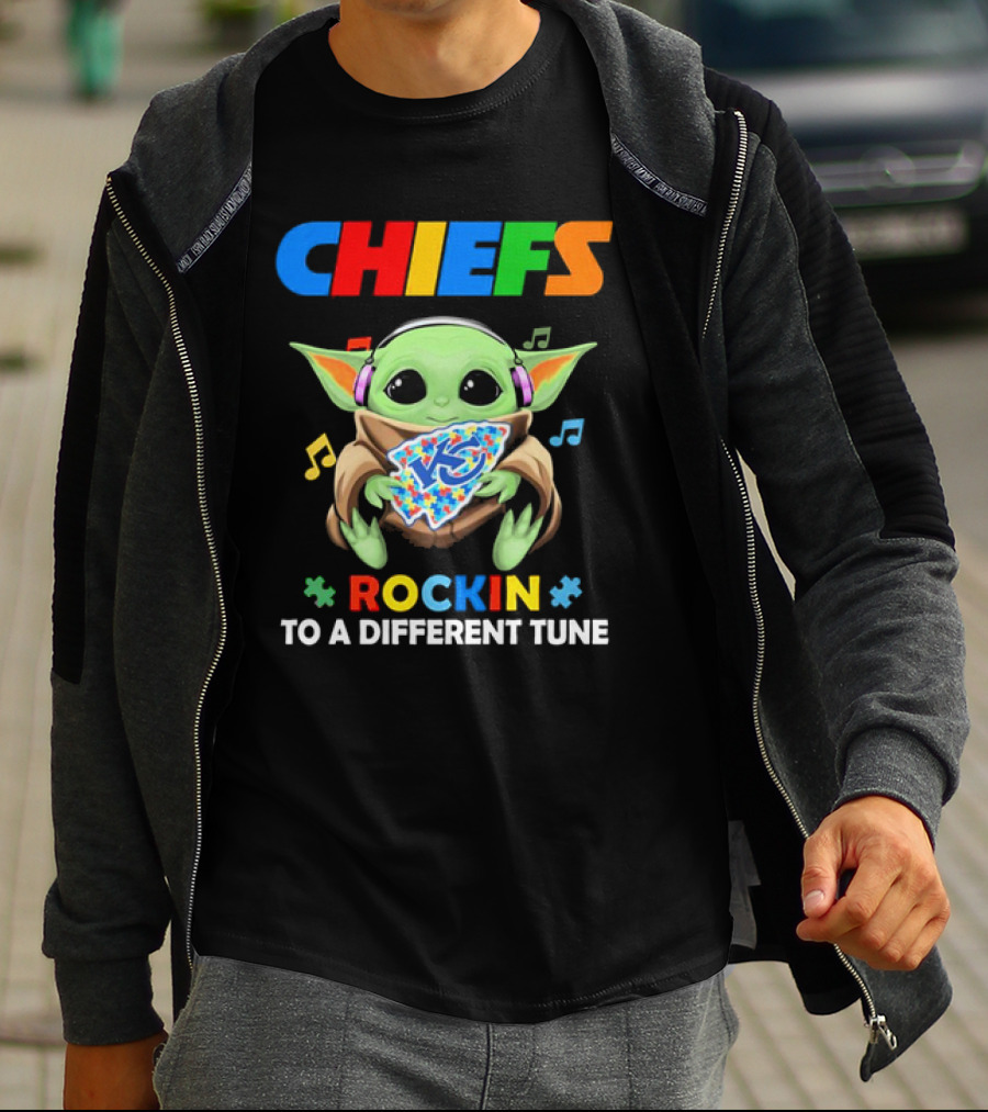 Kansas City Chiefs Baby Yoda Rockin Autism Tune T-Shirt