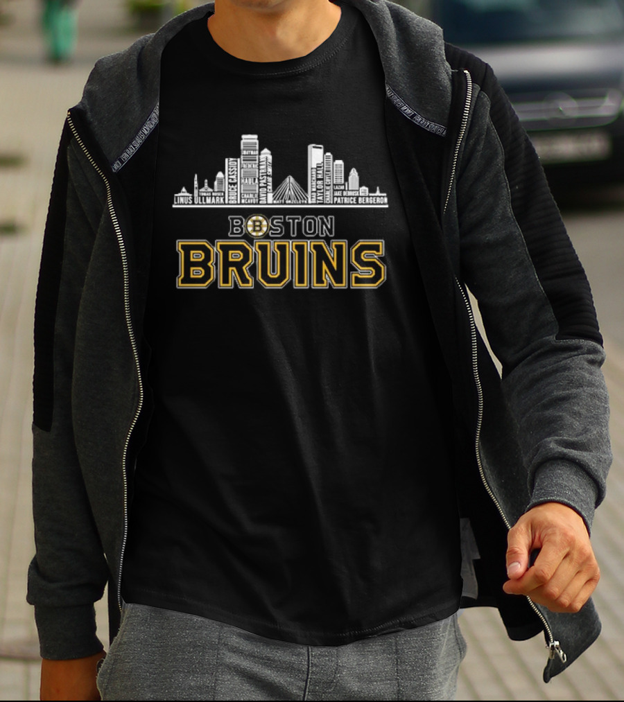 Boston Bruins Patrice Bergeron Taylor Hall Linus Ullmark Skyline T-Shirt