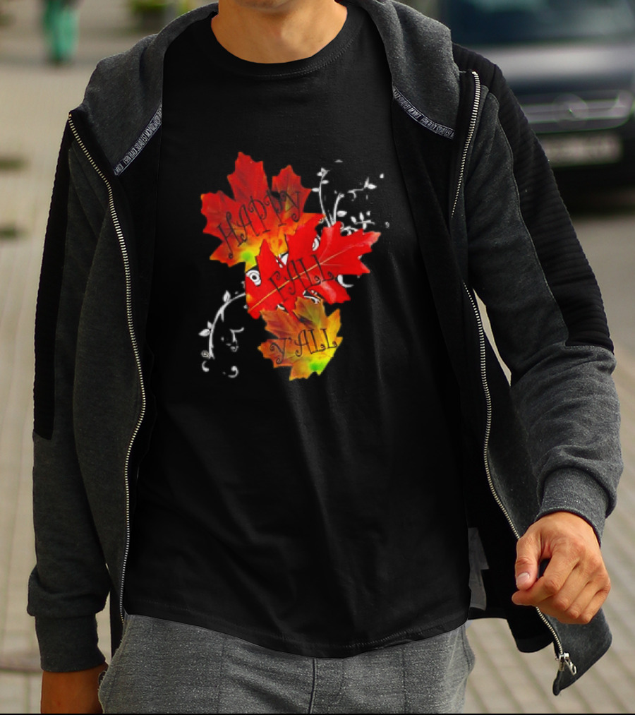 Happy Fall Y’all Red Leaves And Swirls T-Shirt