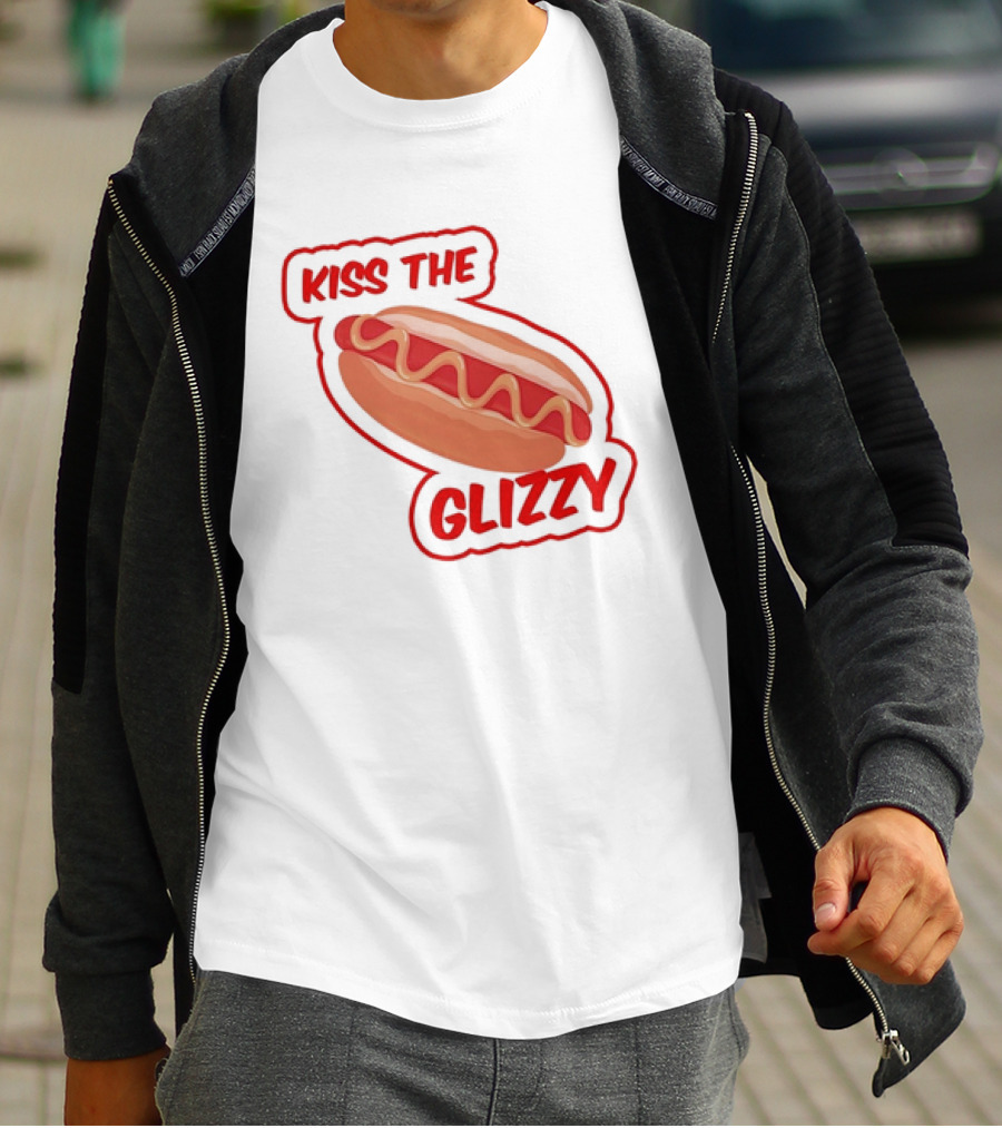 Kiss The Glizzy Hot Dog Bold Text With Mustard And Ketchup T-Shirt