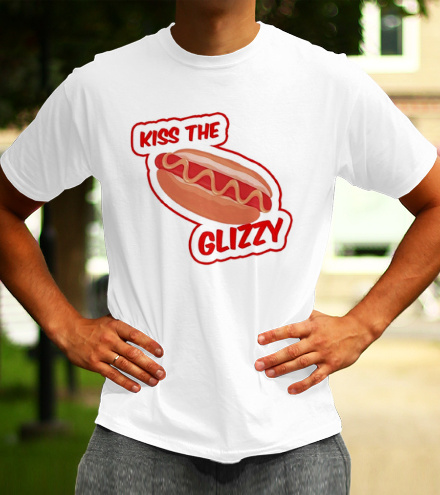Kiss The Glizzy Hot Dog Bold Text With Mustard And Ketchup T-Shirt