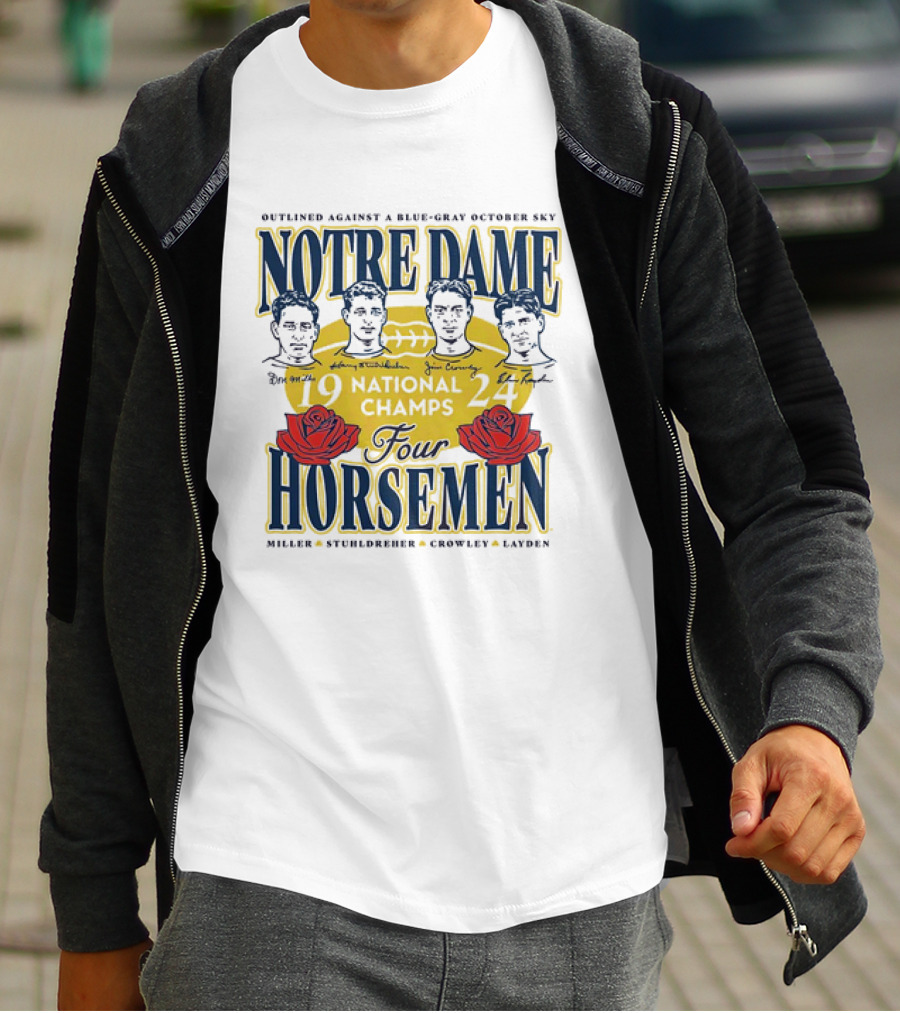 Outlined Against A Blue-Gray October Sky Notre Dame 1924 Four Horsemen National Champs T-Shirt