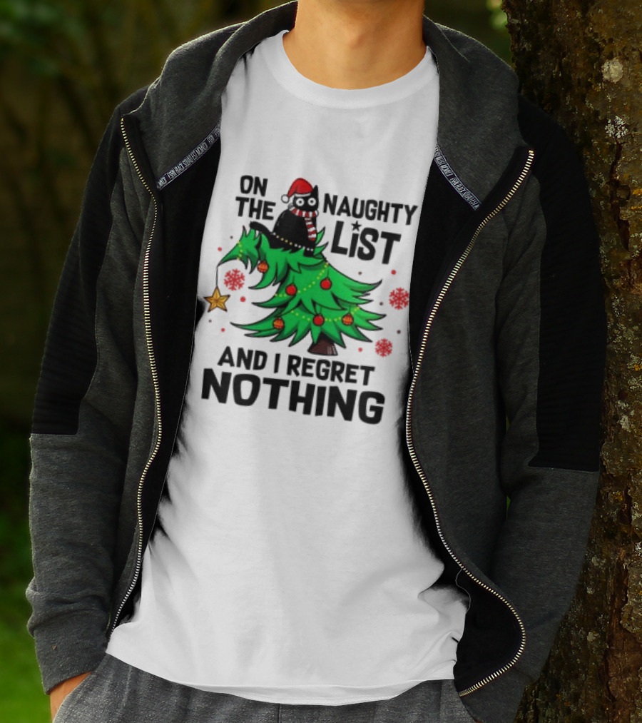 On The Naughty List Christmas Cat I Regret Nothing T-Shirt