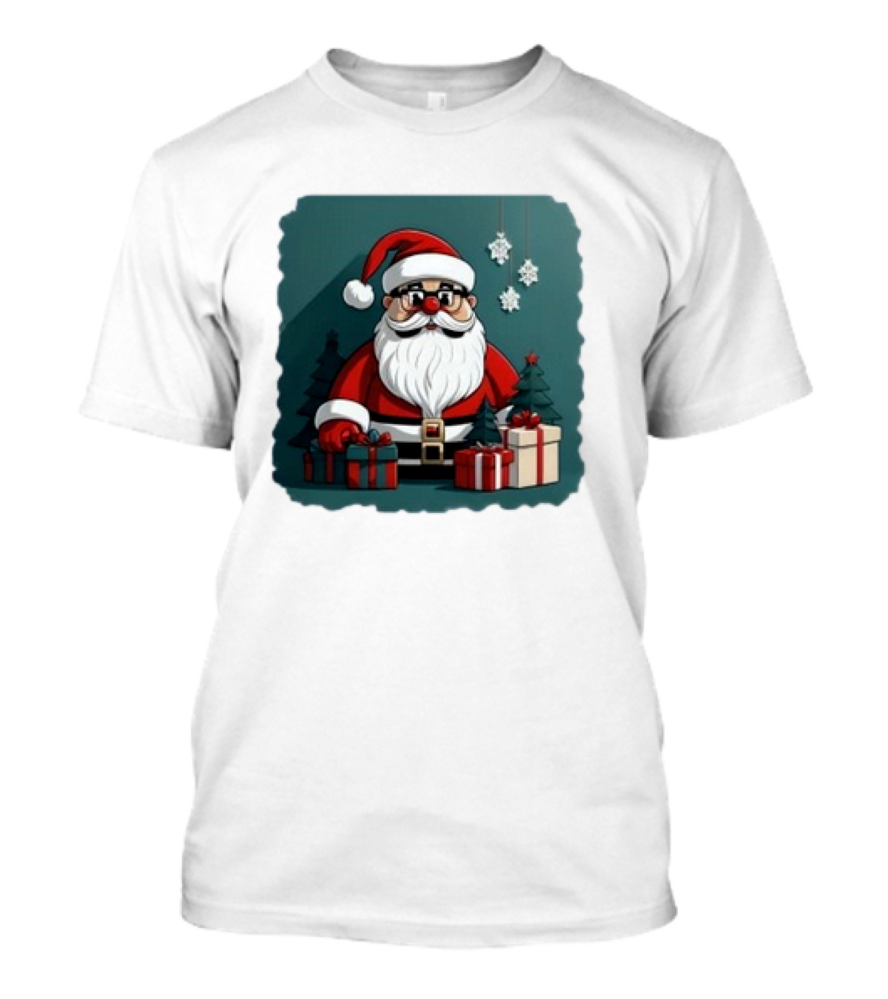 Santa Claus With Snowflakes And Presents Christmas Holiday Scene T-Shirt