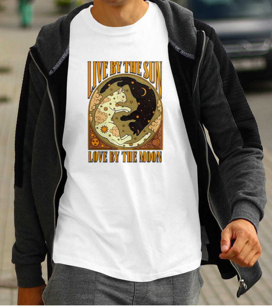 Live By The Sun Love By The Moon Retro Cats T-Shirt
