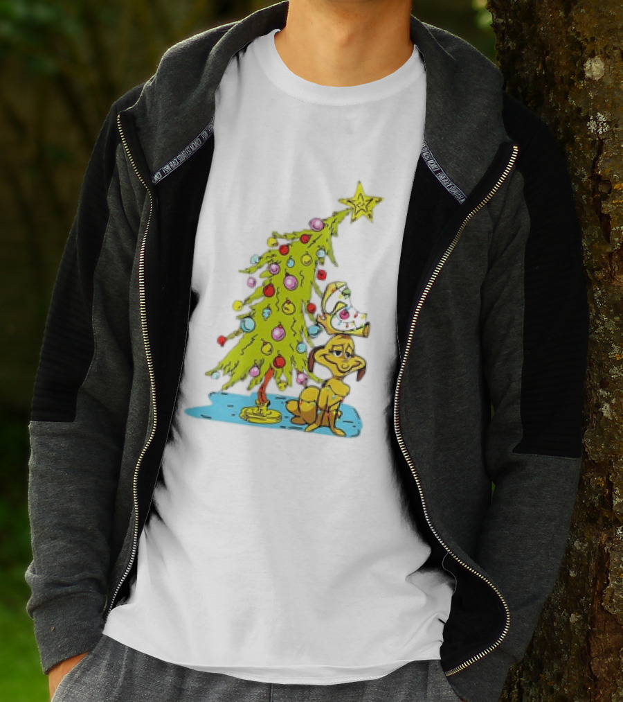 Christmas With Max Dog And Whoville Tree With Lights T-Shirt