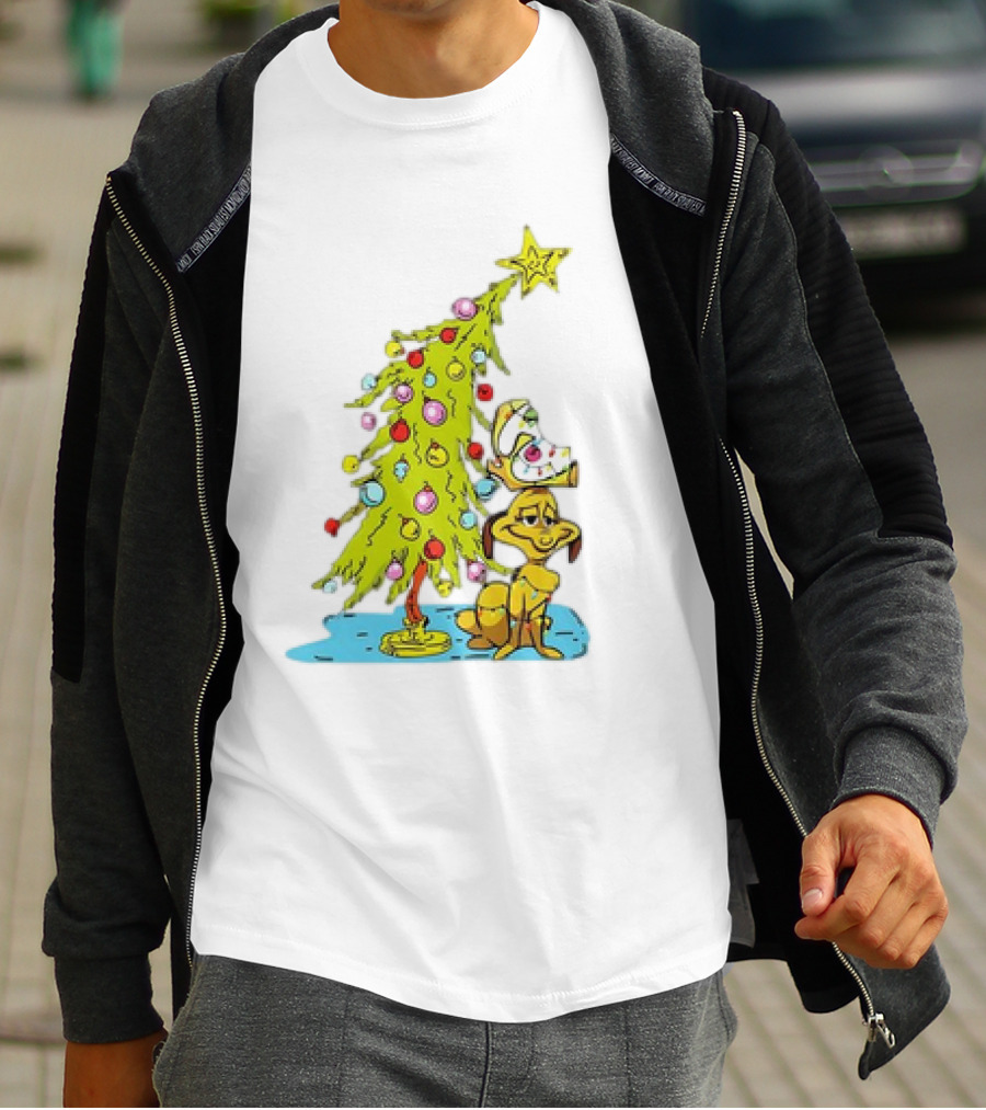 Christmas With Max Dog And Whoville Tree With Lights T-Shirt