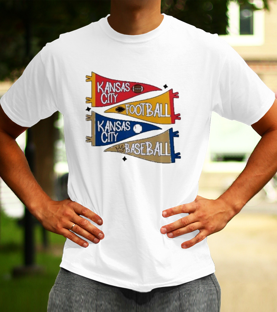 Kansas City Football And Baseball Pennants With Iconic Team Colors And Symbols T-Shirt