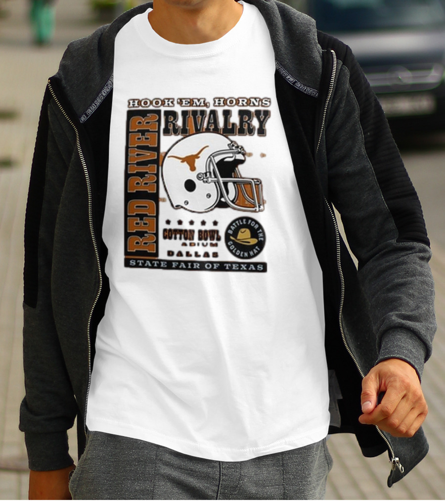 Hook Em Horns Red River Rivalry Cotton Bowl Dallas State Fair Of Texas Battle For The Golden Hat T-Shirt