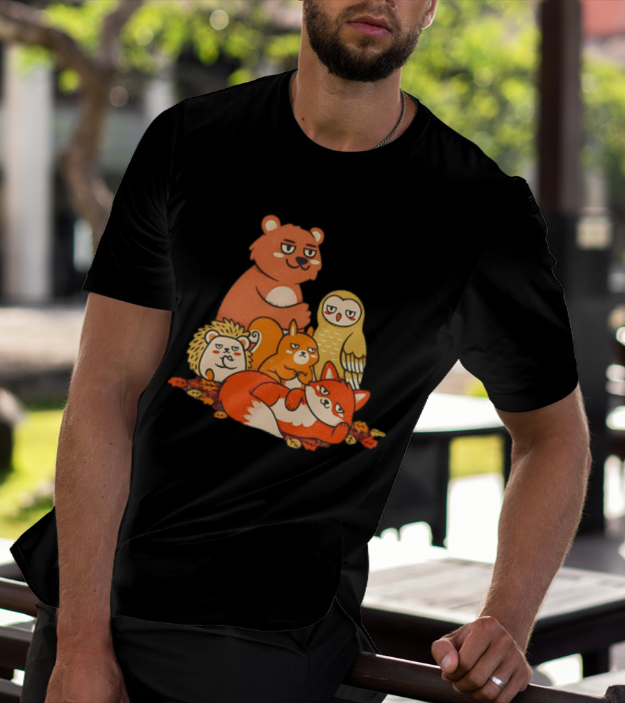 Animals X The Breakfast Club Autumn Edition With Hedgehog, Bear, Owl, Fox, Squirrel T-Shirt