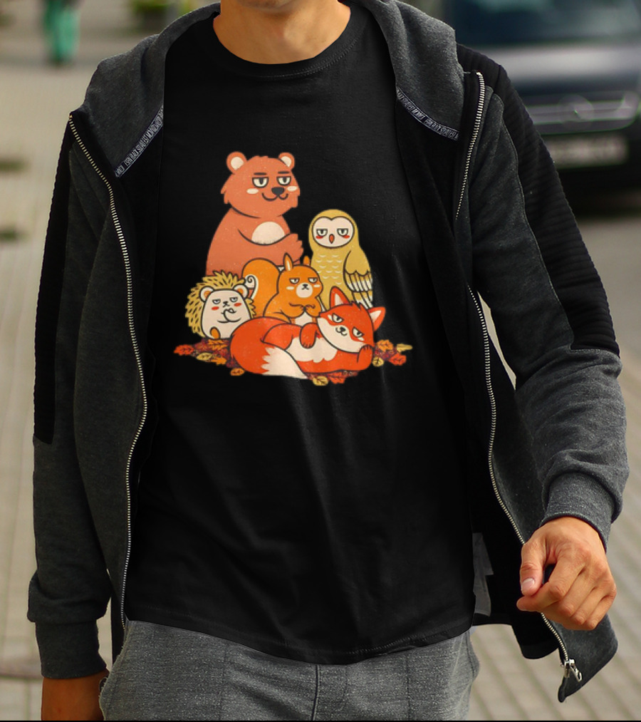 Animals X The Breakfast Club Autumn Edition With Hedgehog, Bear, Owl, Fox, Squirrel T-Shirt