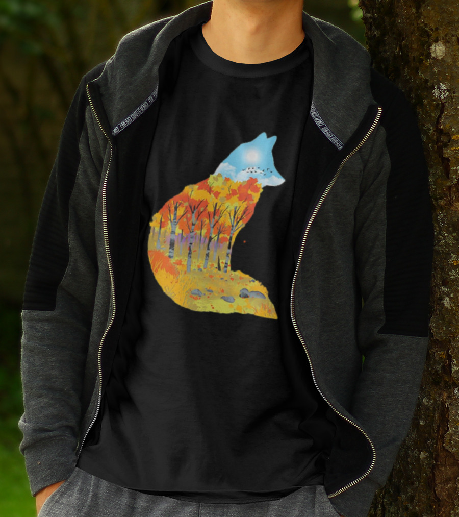 Fox Autumn Forest Landscape With Sun And Birds - I Am The Forest II T-Shirt